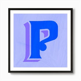 Vintage Sign Blue P Typography Square Art Print