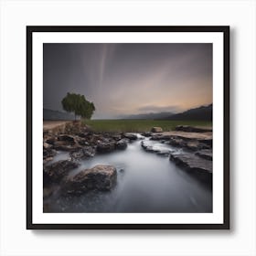 Lone Tree In A Stream Art Print