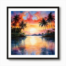 Watercolour Landscape Sunset Islands Miami Florida Spiritual Abstraction Art Print