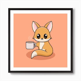 Cute Fox Holding A Coffee Mug Art Print