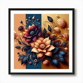 Flowers On A Blue Background Art Print