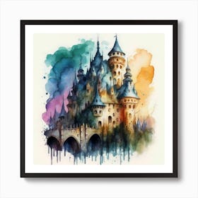 Watercolor Castle Painting Art Print