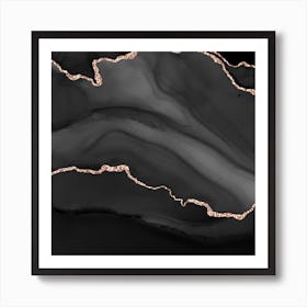 Black & Rose Gold Agate Texture 01 Art Print