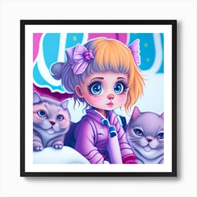 Little Girl With Cats Art Print