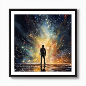 Man Standing In Front Of A Fire Art Print