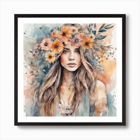 Boho art rose crown 3 Art Print