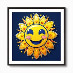 Lovely smiling sun on a blue gradient background 102 Art Print