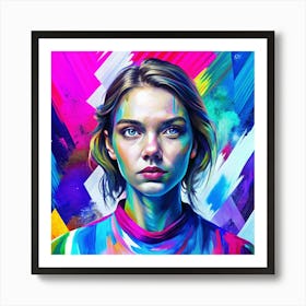 Girl With Colorful Paint Art Print