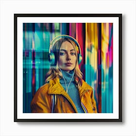 Young Woman With Headphones Art Print