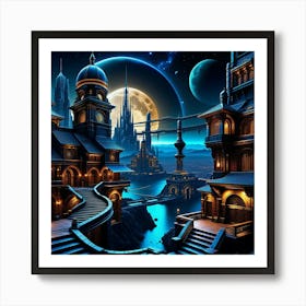 Fantasy City At Night 30 Art Print