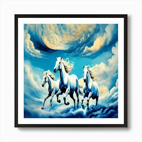 Three Horses In The Sky Art Print