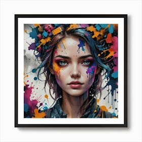 Girl With Paint Splatters Art Print