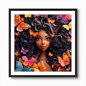 Afro-American Girl With Butterflies 1 Art Print