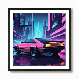 Pink Car In The City 1 Art Print