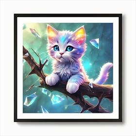 Cute Kitten With Diamonds Affiche