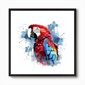 Red And Blue Macaw With Ink Splash Effect Art Print