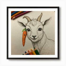 Goat With Carrot Art Print