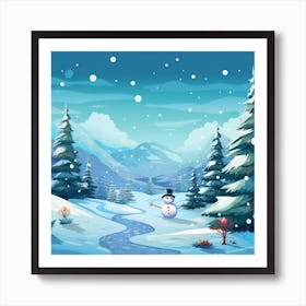 Snowman In Winter Landscape Art Print