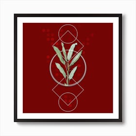 Vintage Parrot Heliconia Botanical with Geometric Line Motif and Dot Pattern n.0055 Art Print