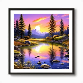 Sunset By The River 2 Art Print