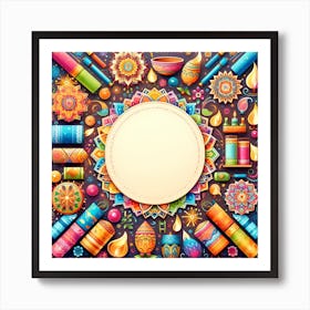 Colorful Diyas Background Art Print