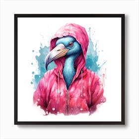 Watercolour Cartoon Flamingo In A Hoodie 3 Art Print