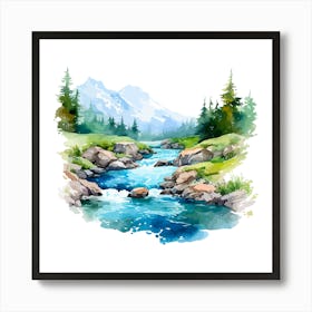 Watercolor Mountain Stream 3 Art Print