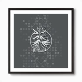 Vintage Naked Flowering Erythrina Botanical with Line Motif and Dot Pattern in Ghost Gray n.0420 Art Print
