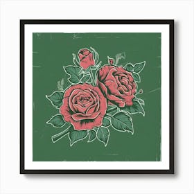 Roses On A Green Background Art Print