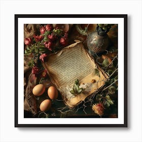 Old Book And Eggs Art Print