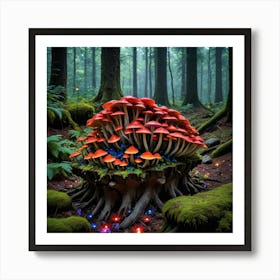 Glowing Growth Mushrooms In The Forest Art Print