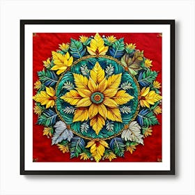 Mandala, A Mandala Made From Leaves Flowers And Animals Radiating From A Central Point Art Print