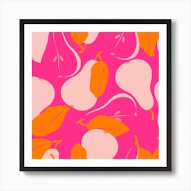 Pattern With Pears On Neon Pink Square Art Print