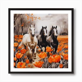 3 Horses In The Field Art Print