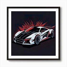 Car Red Artwork Of Graphic Design Flat (221) Art Print