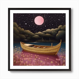 Boat In The Moonlight Poster