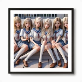 Five Girls In School Uniforms 1 Art Print