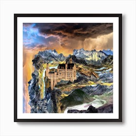 Castle In The Clouds Fantasy Landscape Stormy Art Print