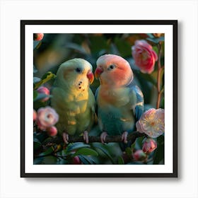 Two Birds Sitting On A Branch Art Print