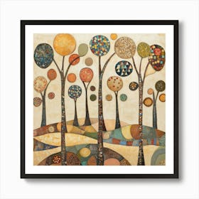 Folk Art Style Mosaic Trees 10 Art Print