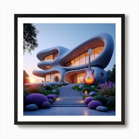 Futuristic House With Guitar 1 Art Print