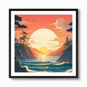 Sunset Over The Ocean Art Print