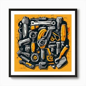 Logo Vector Tools Wrench Hammer Screwdriver Saw Pliers Drill Gear Nuts Bolts Spanner Ch (19) Art Print