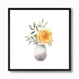 Yellow Rose In Vase Art Print