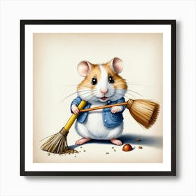 Hamster With Broom 4 Art Print