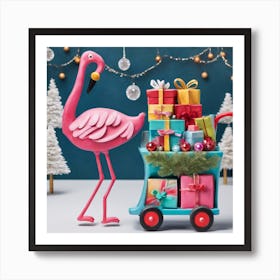 Flamingo With Gifts Art Print