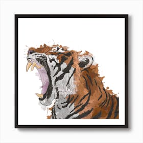 Roaring Tiger White Square Art Print