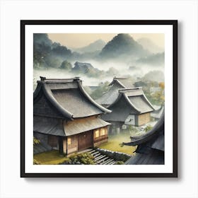 Firefly Rustic Rooftop Japanese Vintage Village Landscape 8764 Art Print