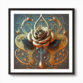 Stylized and intricate geometric black rose 11 Art Print