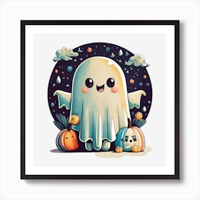 Ghost With Pumpkins Art Print